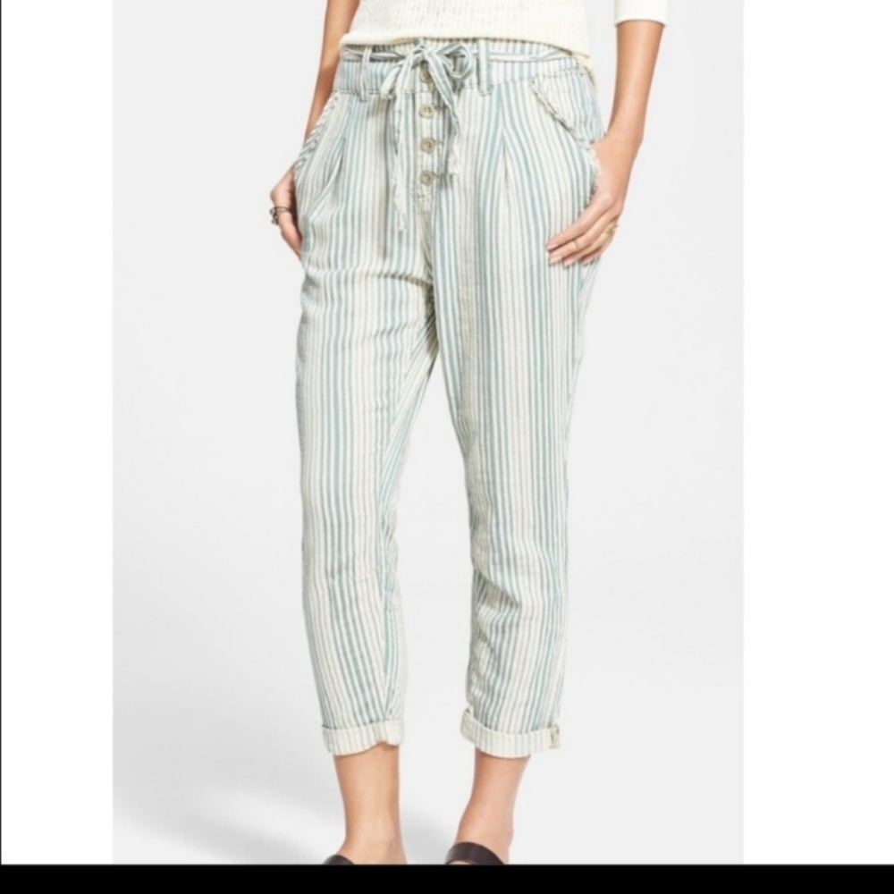 Free People Beach Trouser Pant Striped Teal Cream